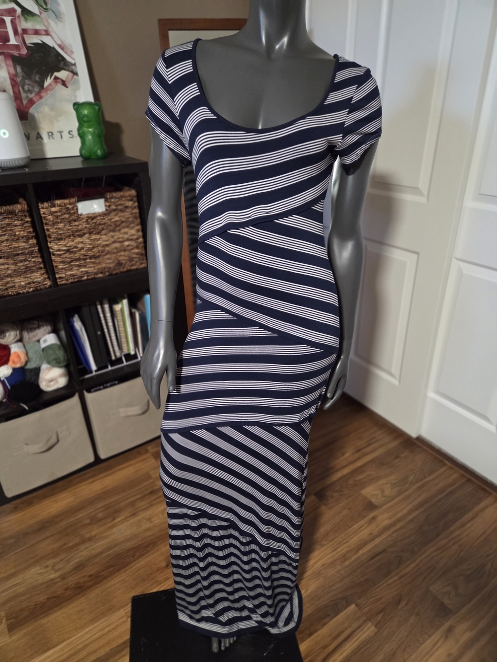 Studio M Navy and White Striped Maxi Dress